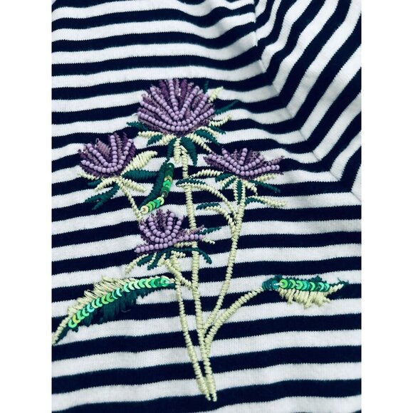 TALBOTS EMBROIDERED THISTLE STRIPE TEE Cotton Blue White Size XL/P - Picture 7 of 9